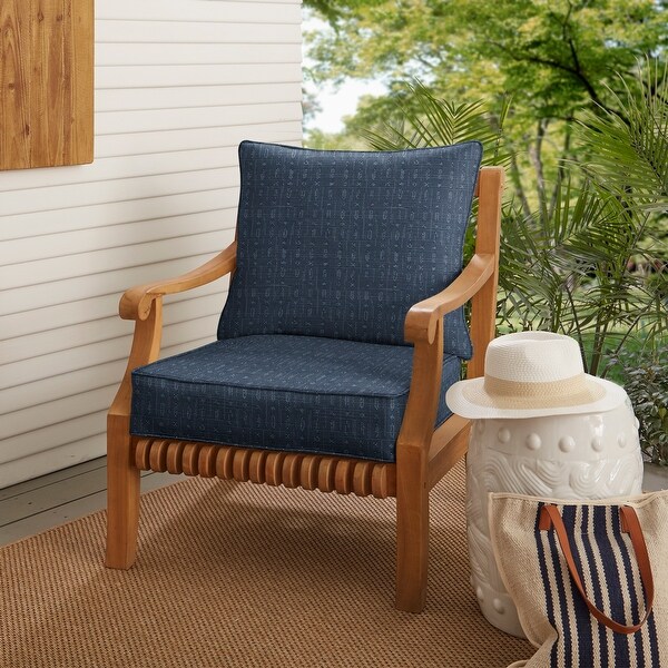 Sorra Home Sunbrella Textured Indigo Indoor Outdoor Corded Deep Seating Pillow and Cushion Chair Set On Sale Bed Bath Beyond 38400996